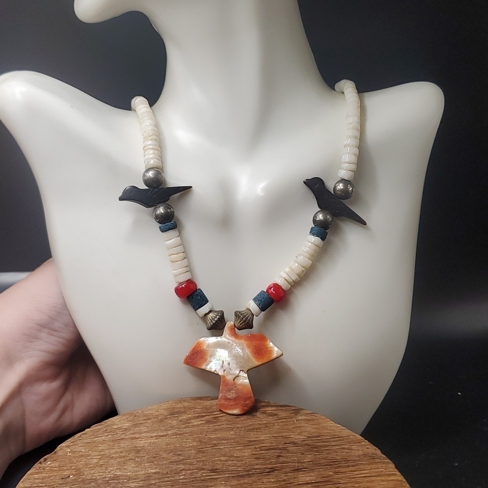N3417 Santa domingo thunderbird necklace bone turqoiuse mother of pearl and more